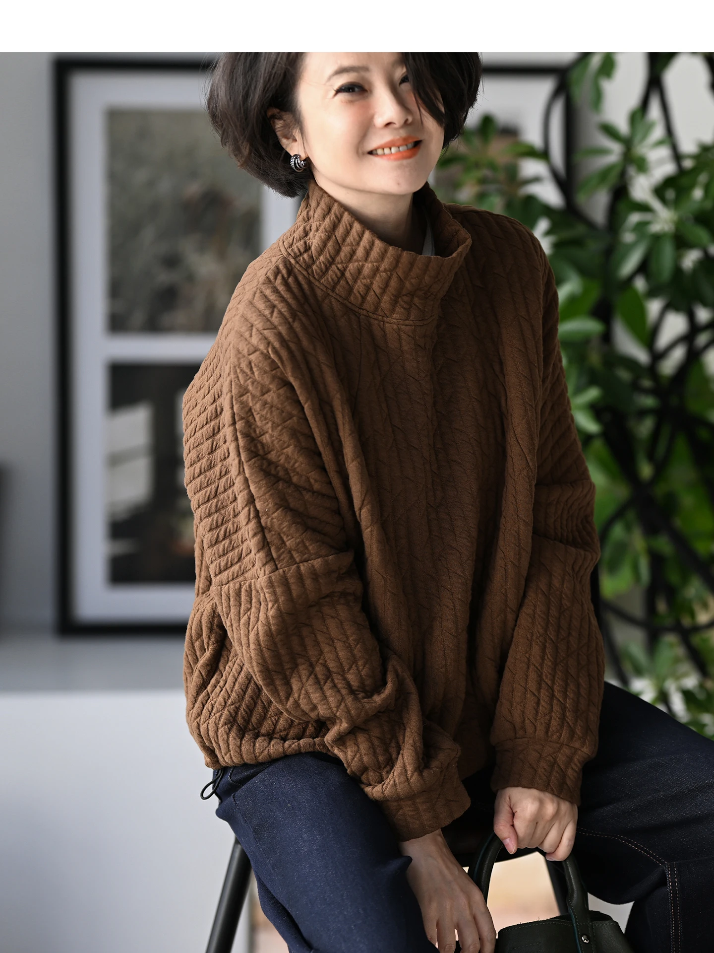 

R82230 Женская зимняя толстовка свободного кроя в стиле миланской декларации, с вертикальными полосами, стеганая, с высоким воротником, теплая