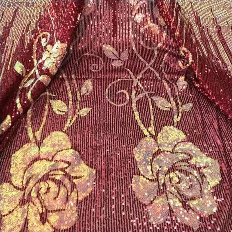 New Style 3MM Sequins Mesh Rose Fabric DIY Sewing Dress 6 Colors Wide:125CM