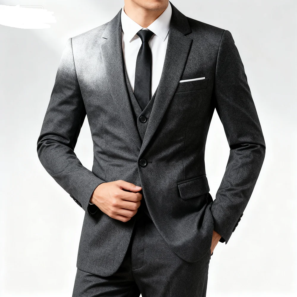 

3-Piece Slim Fit Men's Tuxedo Suit Double Breasted Blazer Vest And Pants Set for Wedding Groom Business Party