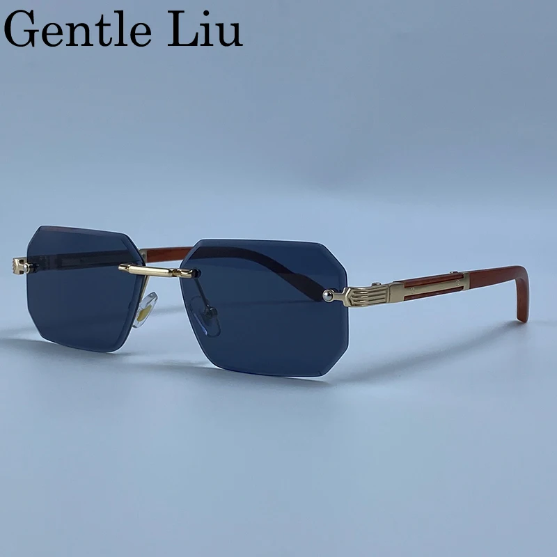 

Rectangle Punk Rimless Sunglasses Men Vintage Polygon 2026 Luxury Brand Design Geometric Sun Glasses Male Hip Hop Eyewear Shades