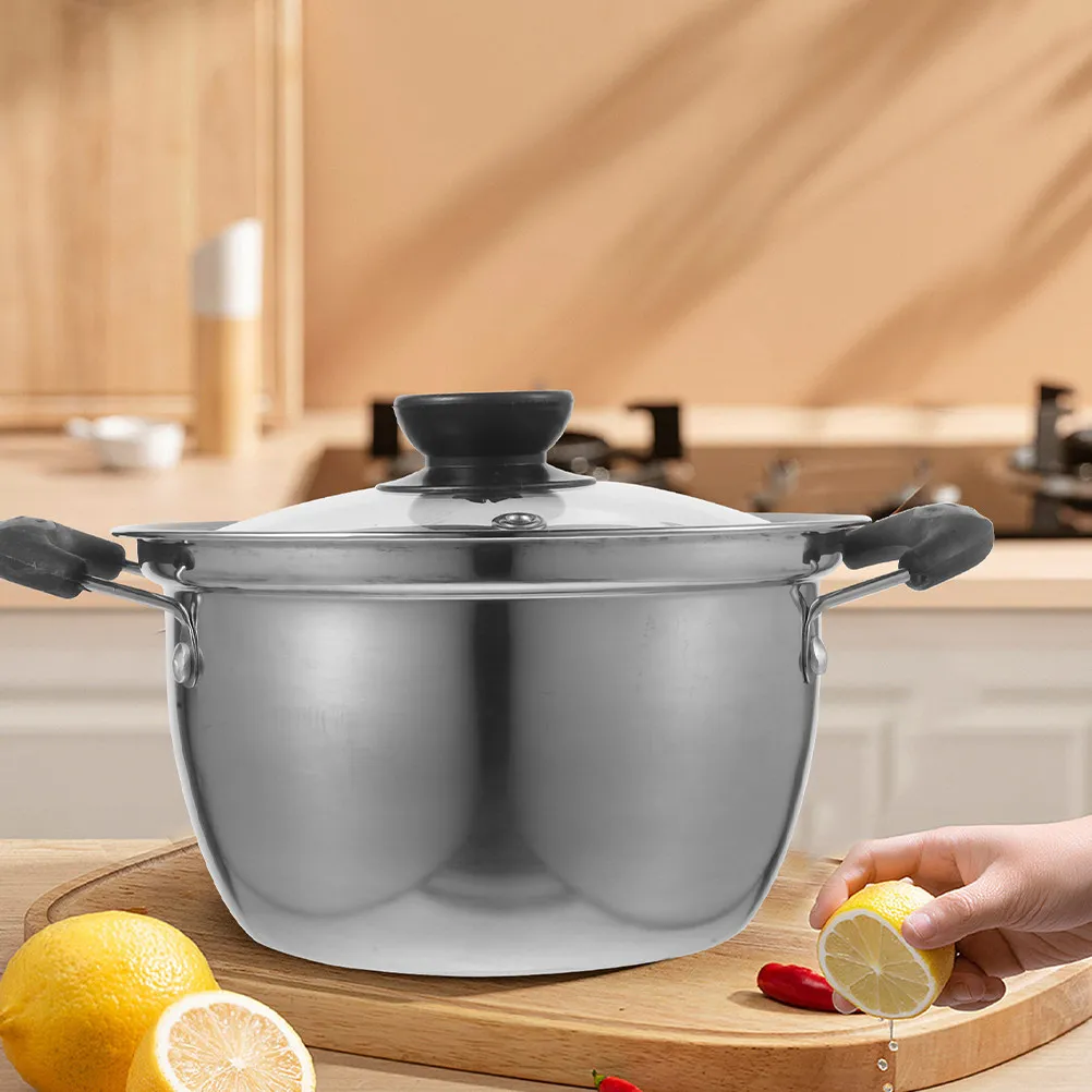 Double Handle Stainless Steel Cooking Pot Soup Pot Small Milk Pan Metal Saucepan Kitchen Stockpot for Boiling Stew
