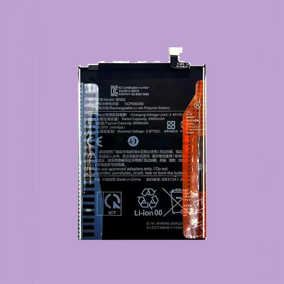

Для Xiaomi Redmi Note 9 4G BN62, версия, высокая совместимость, аккумулятор для мобильного телефона, легкий вес 6000 мАч
