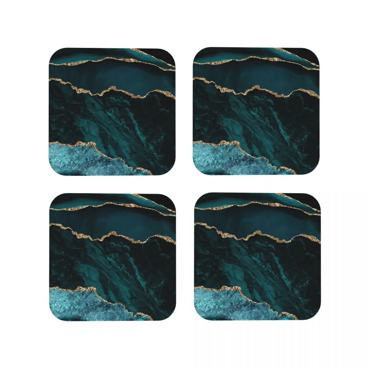 Amazing Blue And Teal Faux Malachite Marbl Coasters Kitchen Placemats Cup Coffee Mats For Decor Home Tableware Pads Set of 4