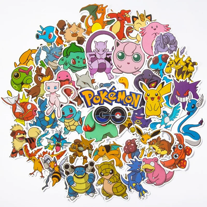 50/100 Stuks Pokemon Stickers Schattige Laptop Kawaii Anime Schetsboek Kinderen Telefoon Esthetische Kids Sticker Pack Deco Klassiek Speelgoed