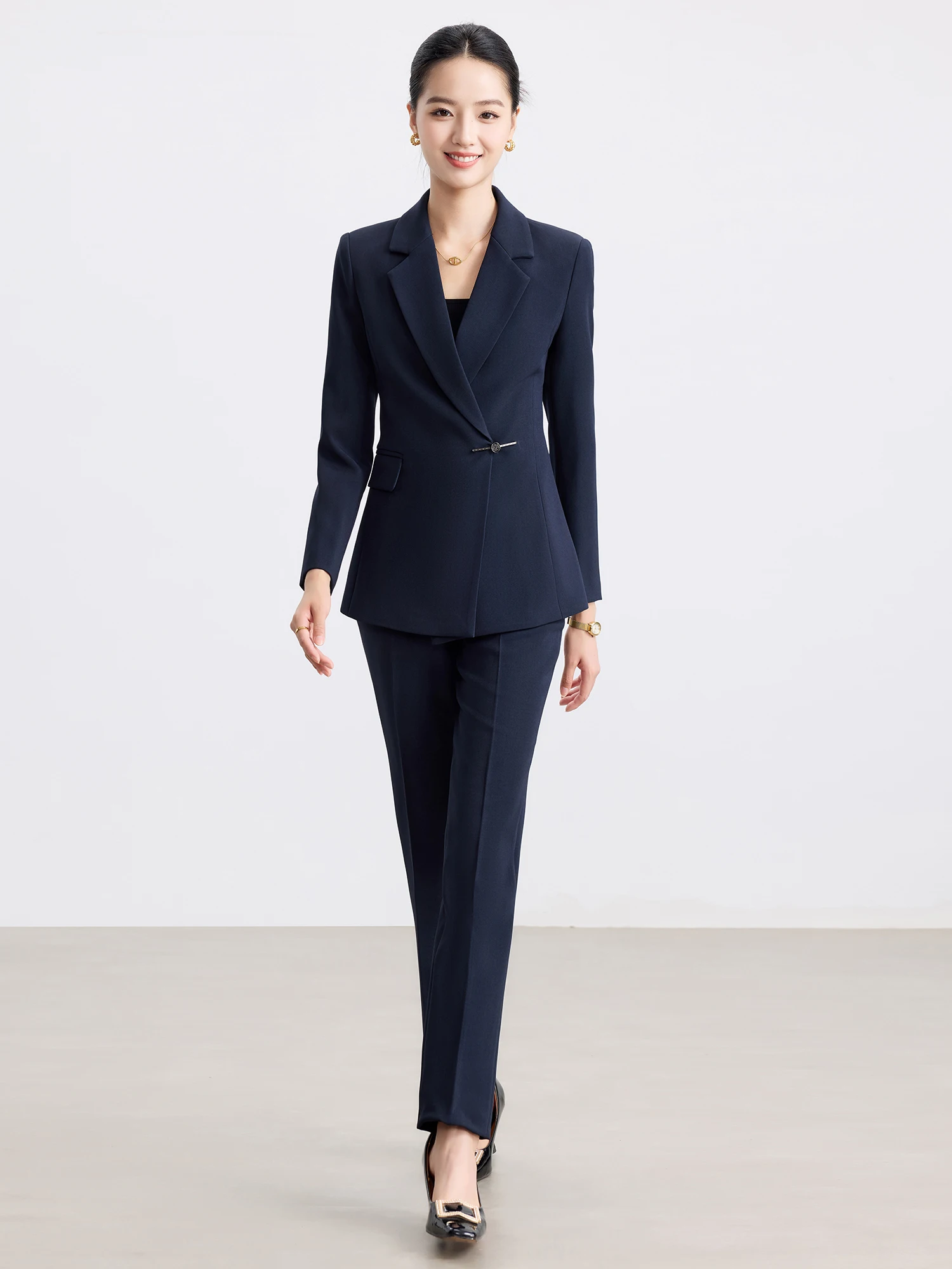 Black Suit Jacket Women's Formal Occasion Waist-Cinching Professional Interview Career Suit Set Standard Cut Commute Style