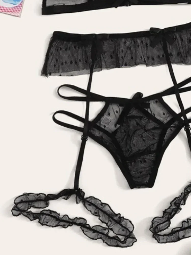 Sexy Bra Set Transparent See Through Bra and Panty Set with Garter Perspective Mesh Lace Lingerie Set Ladies Underwear Set - Image 4