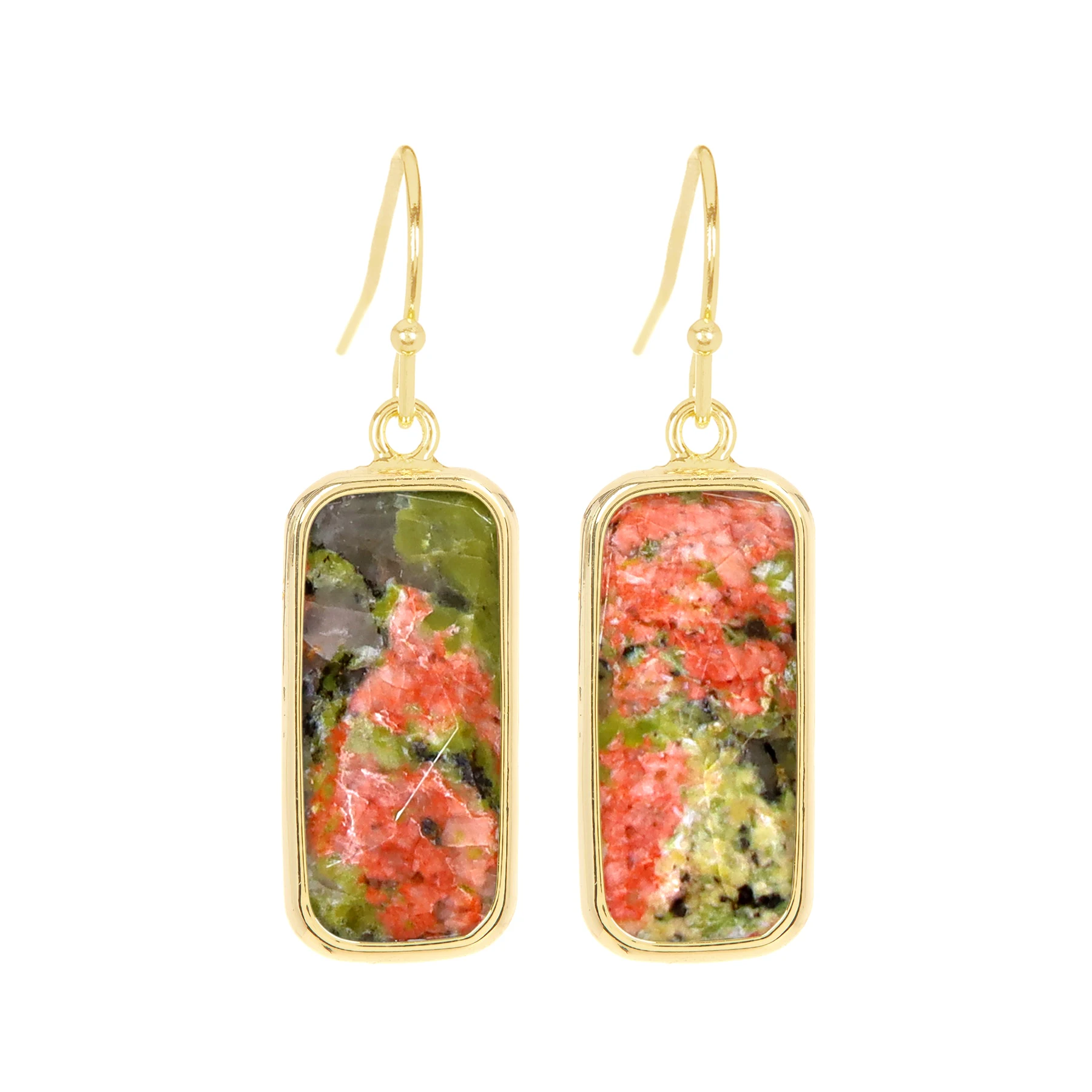 Unakite Fancy Cut Rectangle Drop Earrings Gemstone Earrings for Women