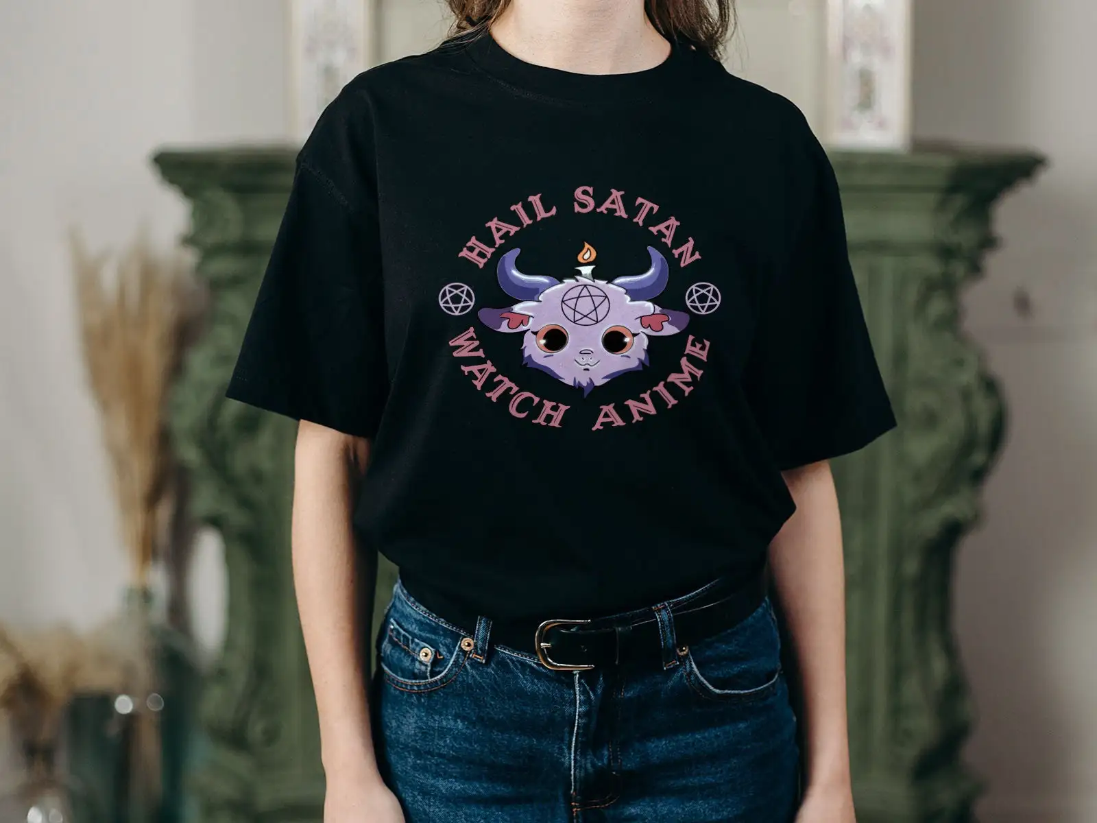 Hail Satin Watch Anime T Shirt Heavyweight Crewneck Cute E Girl Top Alternative Style Emo Soft Goth