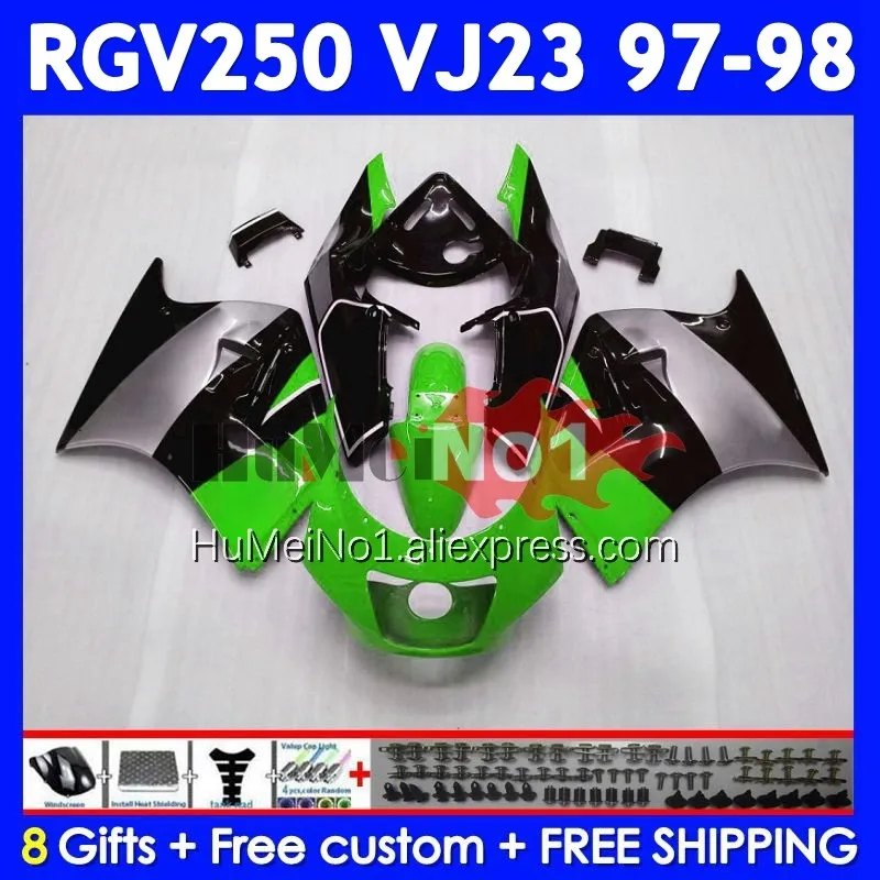 Bodys Kit For SUZUKI RGVT250 SAPC RGV 250 VJ23 97-98 110No.155 RGV-250 Green black VJ 23 RGVT-250 RGV250 97 98 1997 1998 Fairing