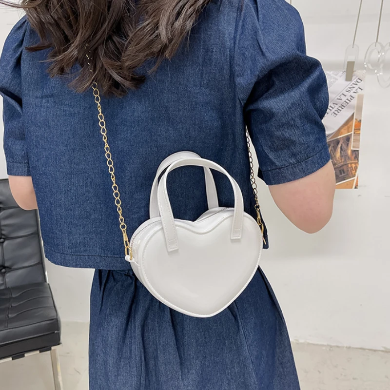 Fashion Women\'s Heart Shaped Handbags Cute Kawaii Solid PVC Crossbody Bags Wallet Purse Simple Chain Shoulder Bag Lady Handbag