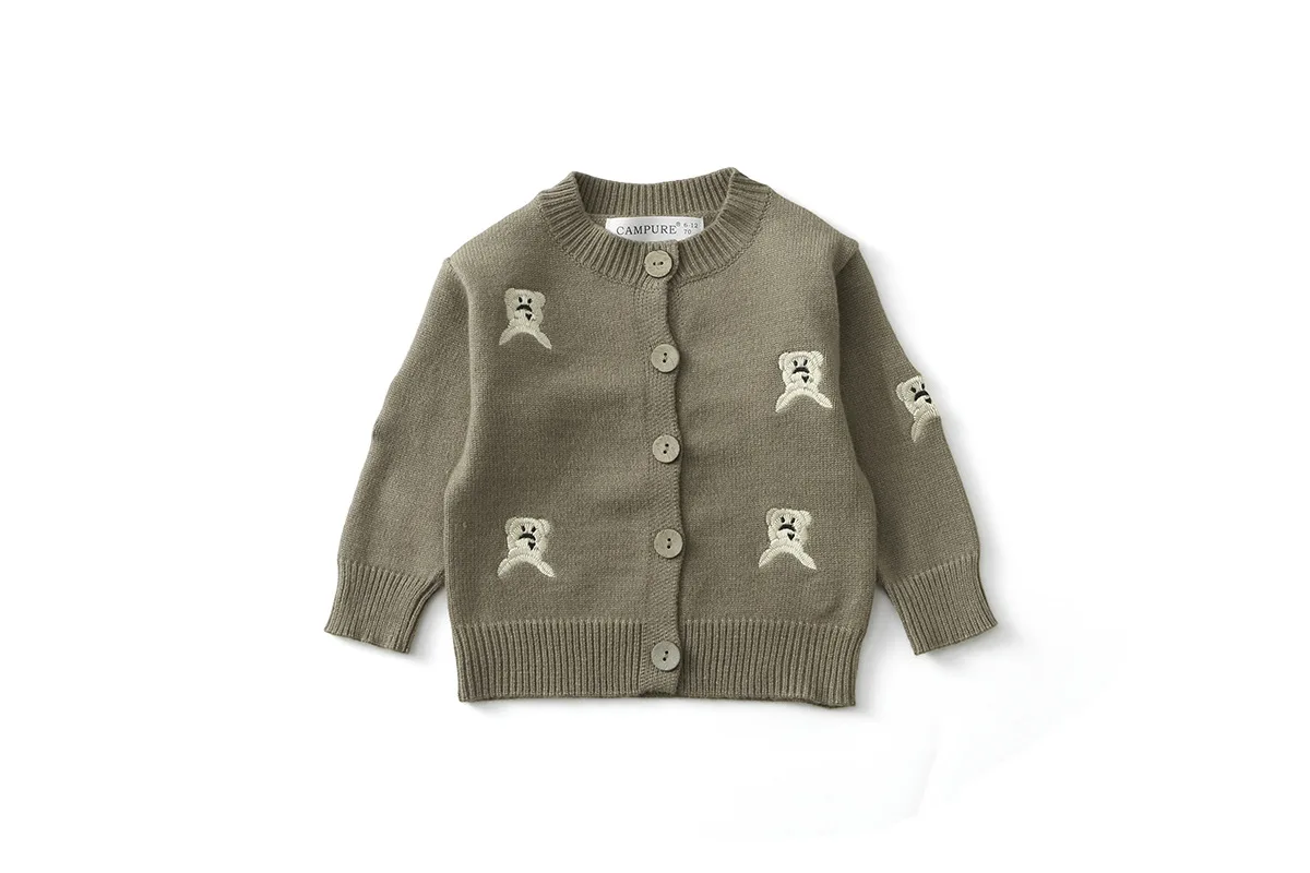 

Spring Baby Long Sleeve Knitted Cardigan Cotton Girls Cartoon Bear Sweater Coat Boys Casual Knitwear Toddler Clothes