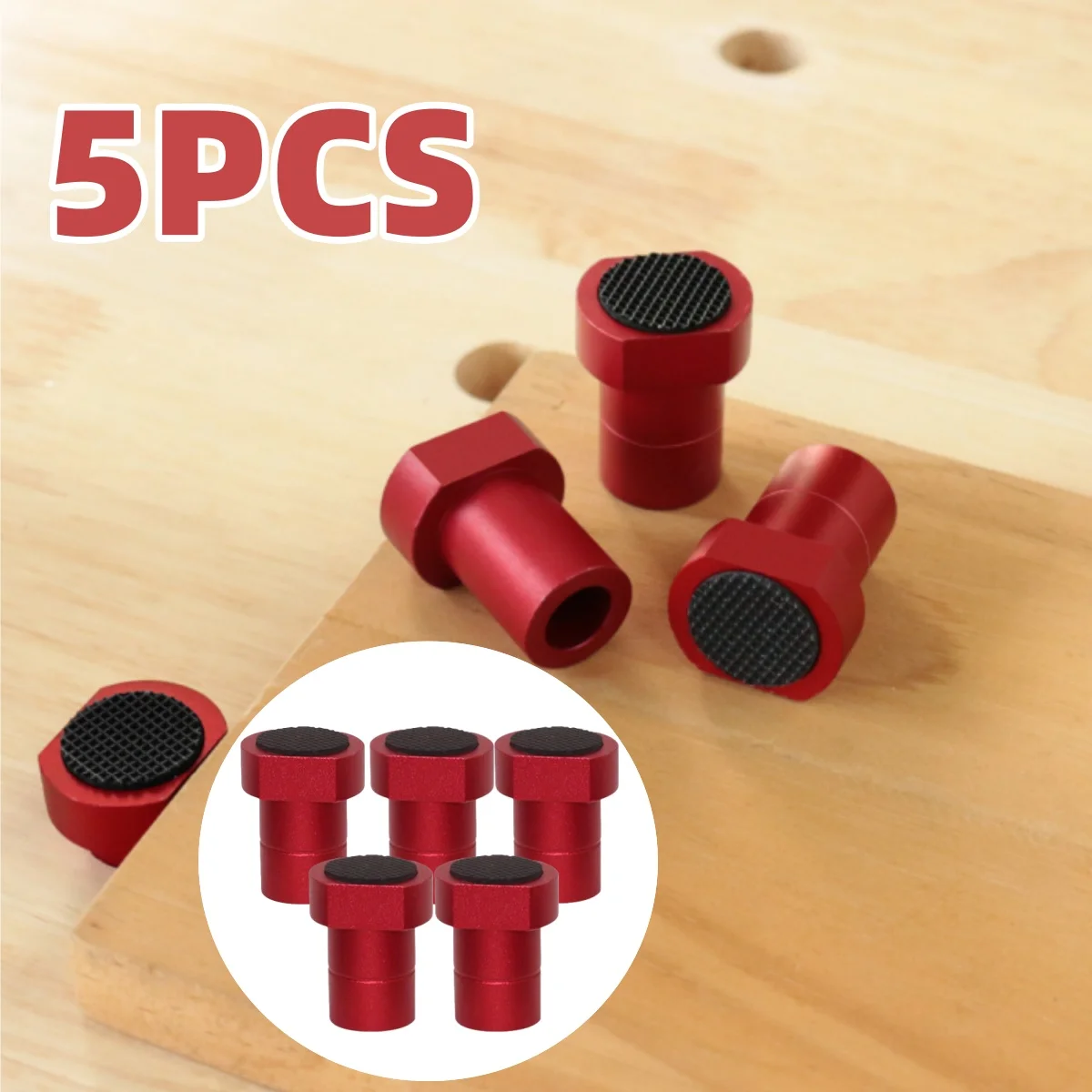 5pcs 19/20mm Bench Dogs, Aluminum Alloy Bench Dog Stops Non-Slip Pads Woodworking Bench Dog Clamp Professional Woodworking Tools