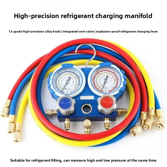 VMG-2 Series Dual Refrigerant Manifold Gauge Set for R22/R32/R134A/R410A, AC Diagnostic Tool with Car Adapter