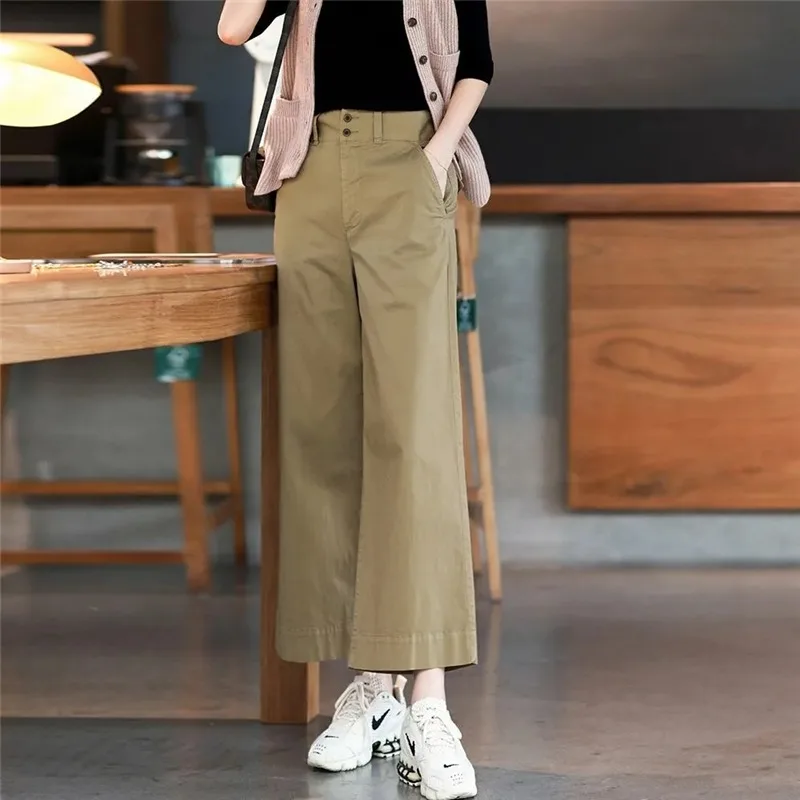 Chic Baggy Button Fly Solid High Waist Wide Leg Pants Women's Korean Classic Vintage Straght Pant Female Stylish Capris Trousers