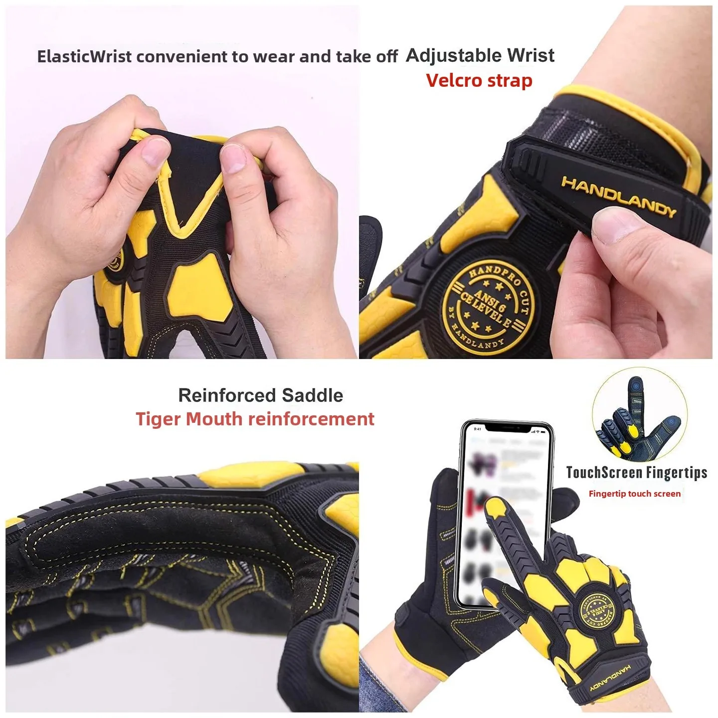 قفازات واقية مقاومة للقطع من الفئة F PVC مقاومة للتآكل TPR، شاشة لمس ميكانيكية مضادة للانزلاق، مضادة للقطع، مضادة للصدمات #4