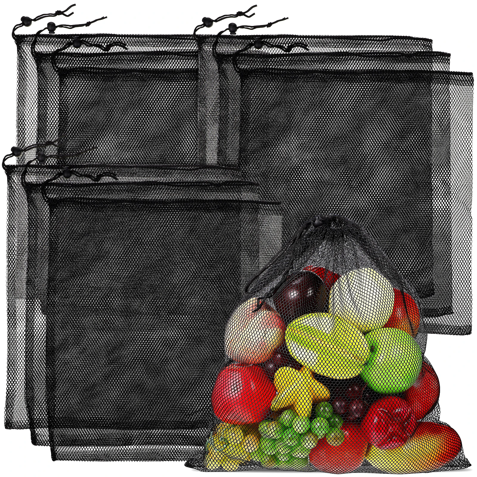 

10 pcs Mesh Storage Bags 30x40cm Black Drawstring Polyester Net Bags for Sports Clothing Picnic Fruits Laundry Fitness Travel