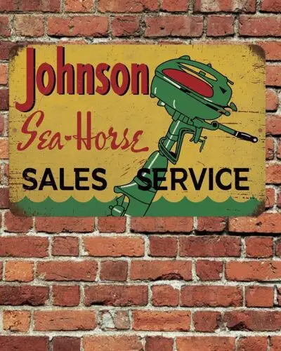 Johnson Sea-Horse Sales Service Sign Aluminum Metal 8x12 Rustic Retro Aged  -aluminum