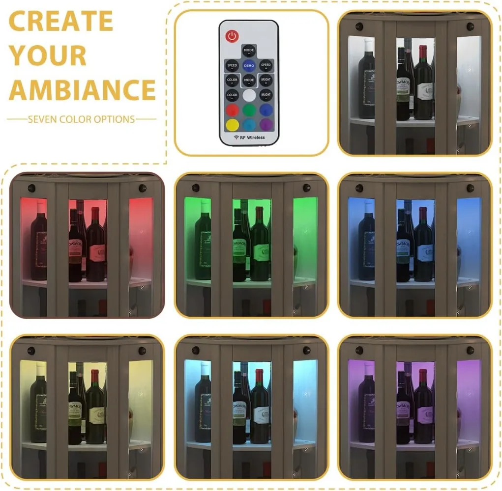 Gabinete de vino esquinero con puerta de bloqueo, gabinete de alcohol con luz, barra bloqueable con puerta de vidrio para el hogar, bar y gabinetes de vino