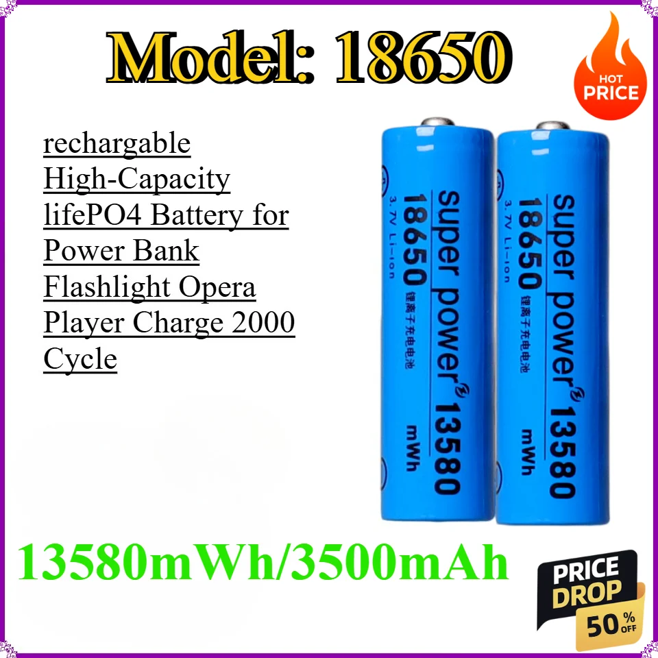 Soshine 18650 3.7V 3500mAh Rechargable High-Capacity LifePO4 Battery For Power Bank Flashlight Opera Player Charge 2000 Cycle