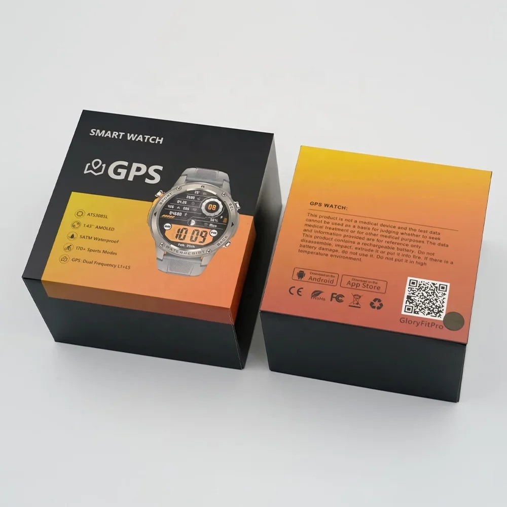 1.43 Polegadas Tela AMOLED Esportes Sistema de Posicionamento Global Smartwatch Masculino BT Fitness Tracker Pulseira