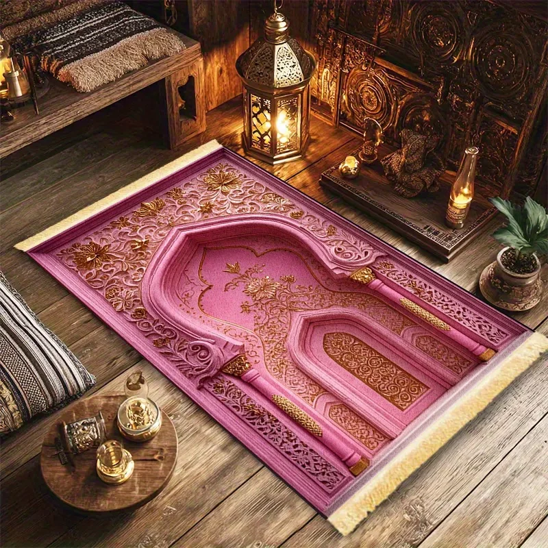 

Молитвенный коврик VIKAMA Pink Gold Arches в ретро-исламском стиле, противоскользящий, декоративный, для мусульман