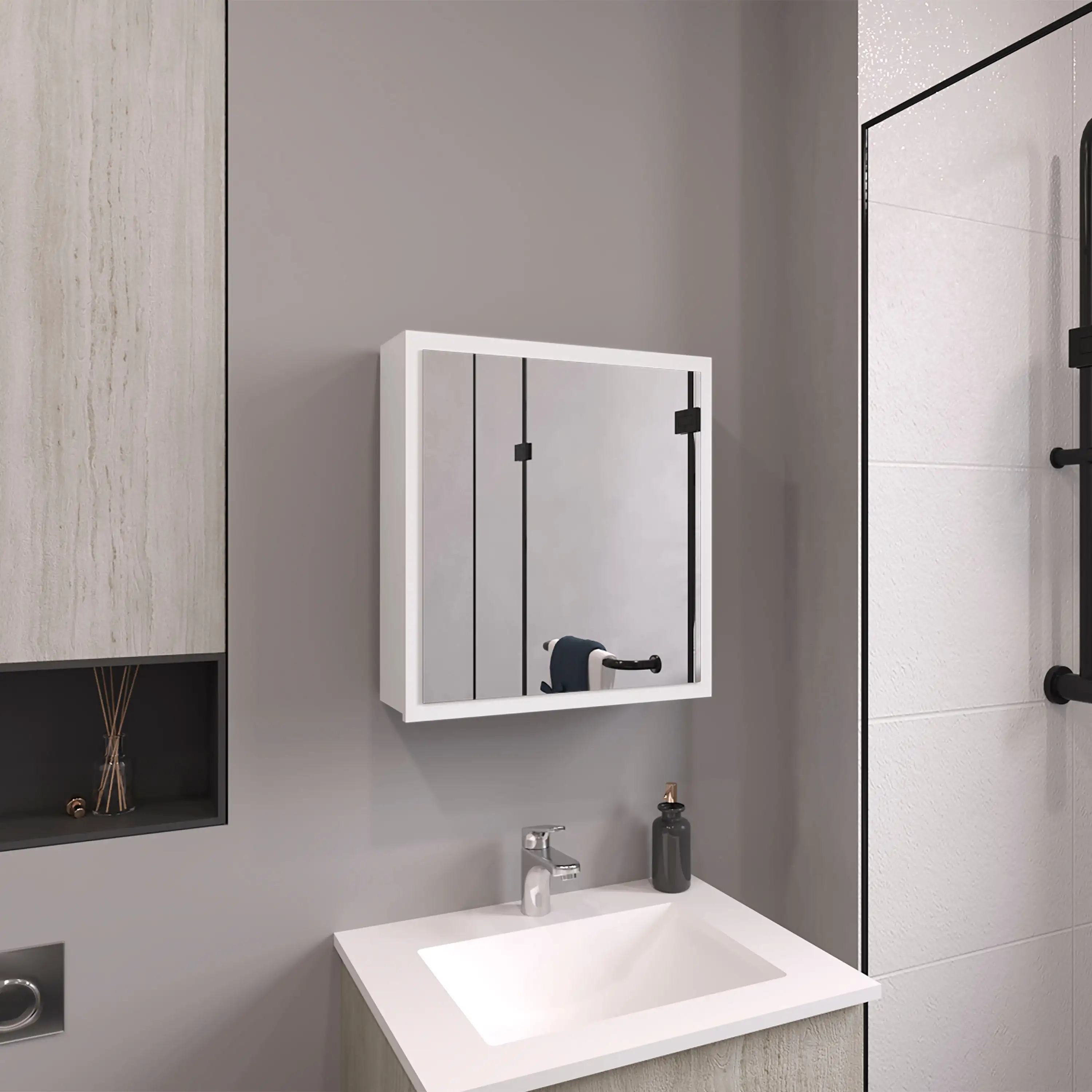 

Duma 21.1" H x 19.7" W Mirror Medicine Cabinet, One door with Four interior Shelves for Bathroom, Kitchen White