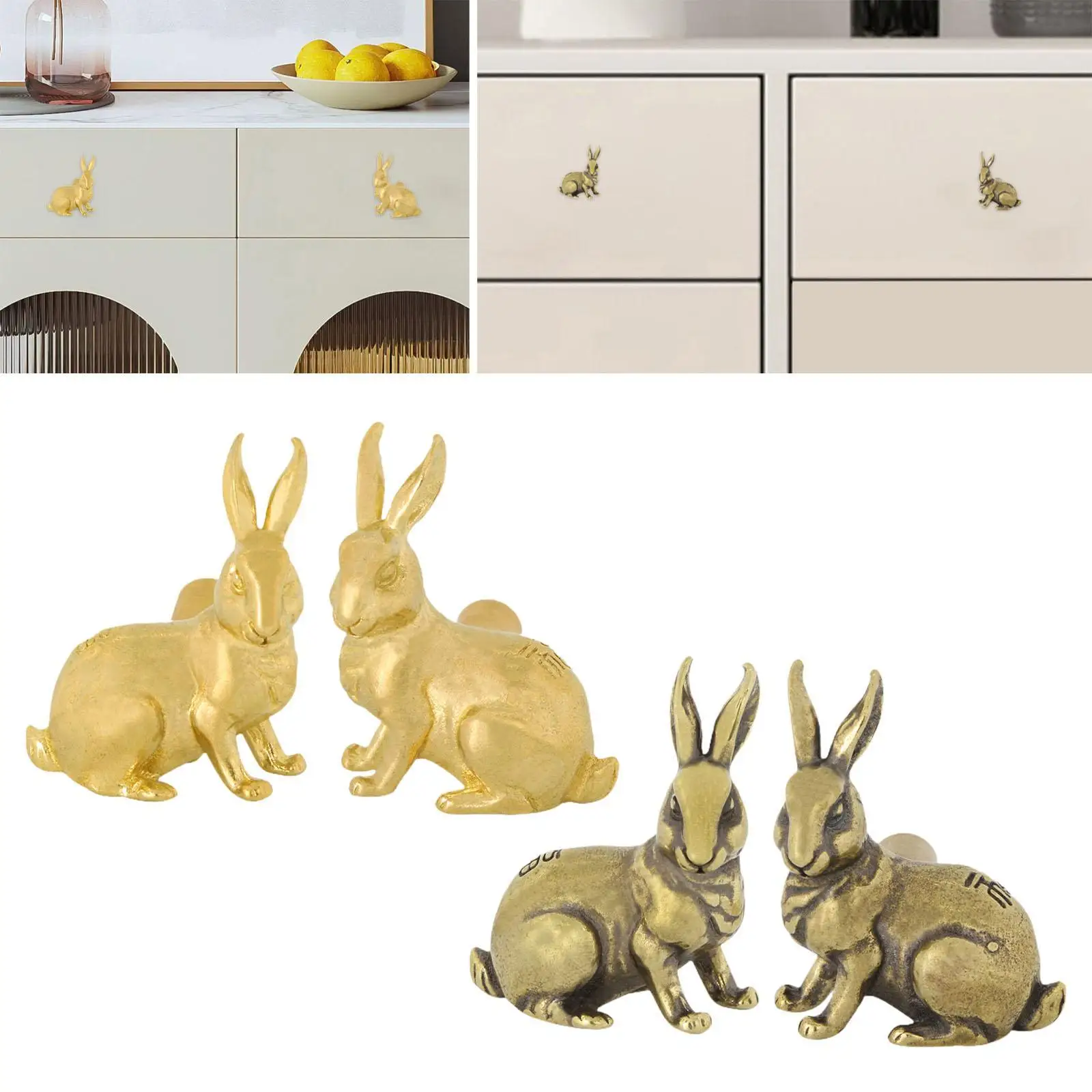 2 Buah Gagang Pintu Tembaga Kenop Lemari Kelinci untuk Lemari Laci Lemari Pakaian