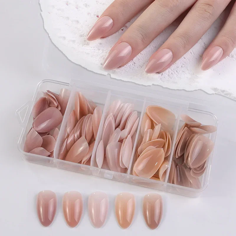 140 Uds. De tonos de piel, juego de puntas de uñas suaves naturales desnudas 3 en 1, extensiones de uñas de Gel ultrafinas, manicura fácil DIY