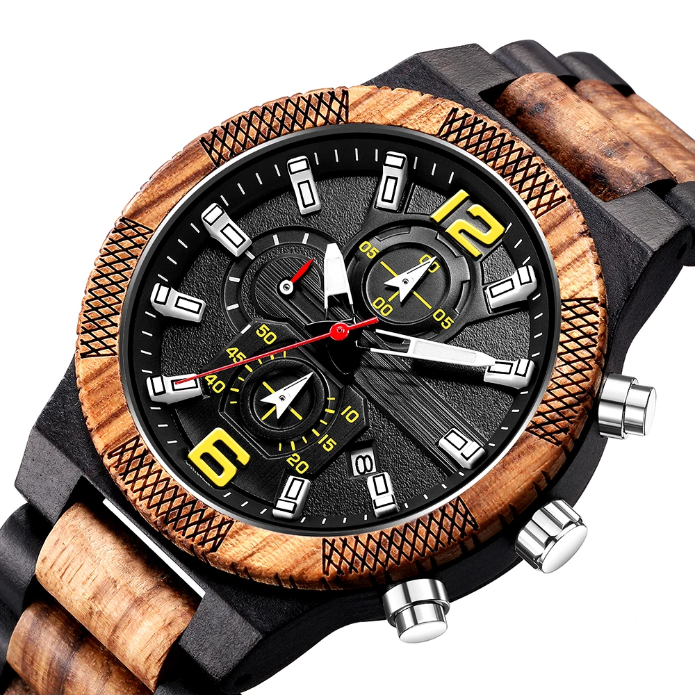 Men's Wooden Watch Vintage Style Wood Watch Quartz Movement Gift for Him Business Male Watches Vintage Natural Wood Watch