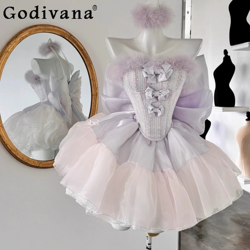 

Sexy Sweet Lolita Strapless Skirt Set Female Pure Desire Birthday Outfits Women's Japanese Date Battle Skirt Suit with Big Bow