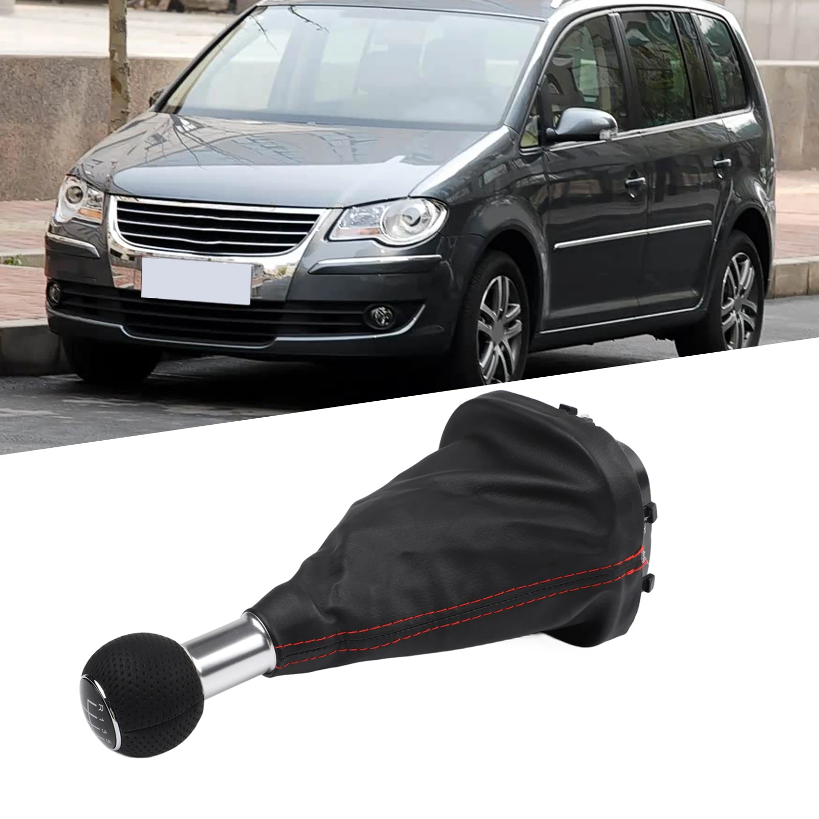 Manual Transmission Knob Black Red Stitching Interior Accessory Black Red Stitching Red Stitching Easy Installation Process