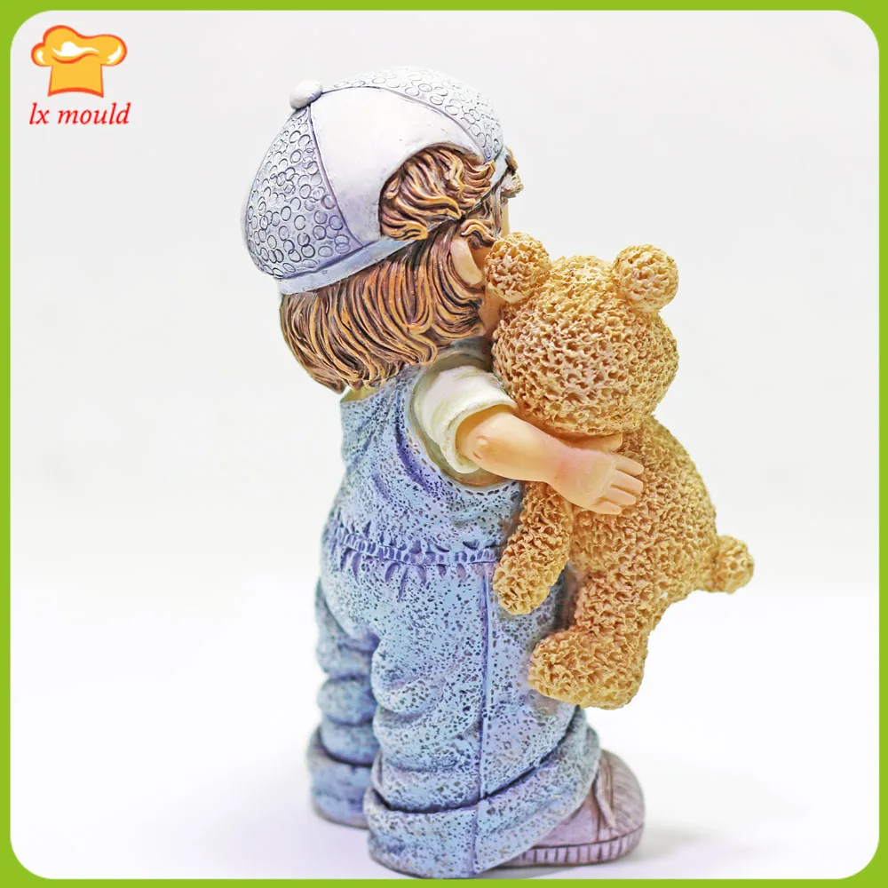 Imagem -02 - Cowboy Baby Silicone Mold Boy Hug Urso Decoração Bolo Ferramentas Chocolate Soap Candy Faça Você Mesmo Asse Moldes 3d