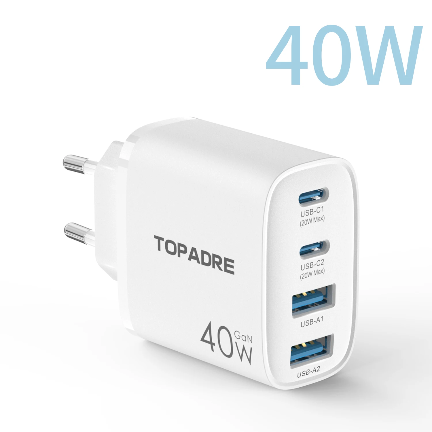 USB-C-Ladegerät, 40 W, 4-Port-USBC-Stecker, Schnellladegerät, Multi-AC-Dual-Port-PD+QC-Typ-C-Adapter für Telefon, iPad, Samsung