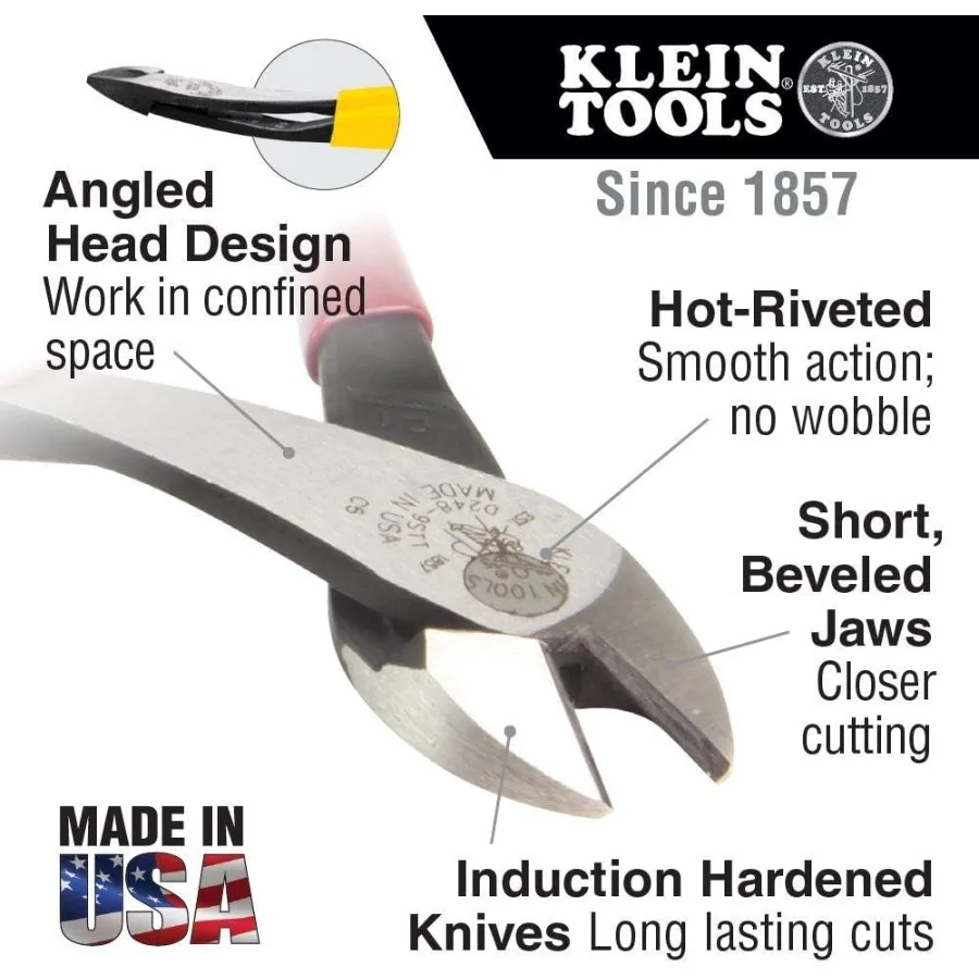 Klein Tools D2000-48 Pliers Made in USA Linemans Diagonal Cutting Pliers with High Leverage Design 8-Inch