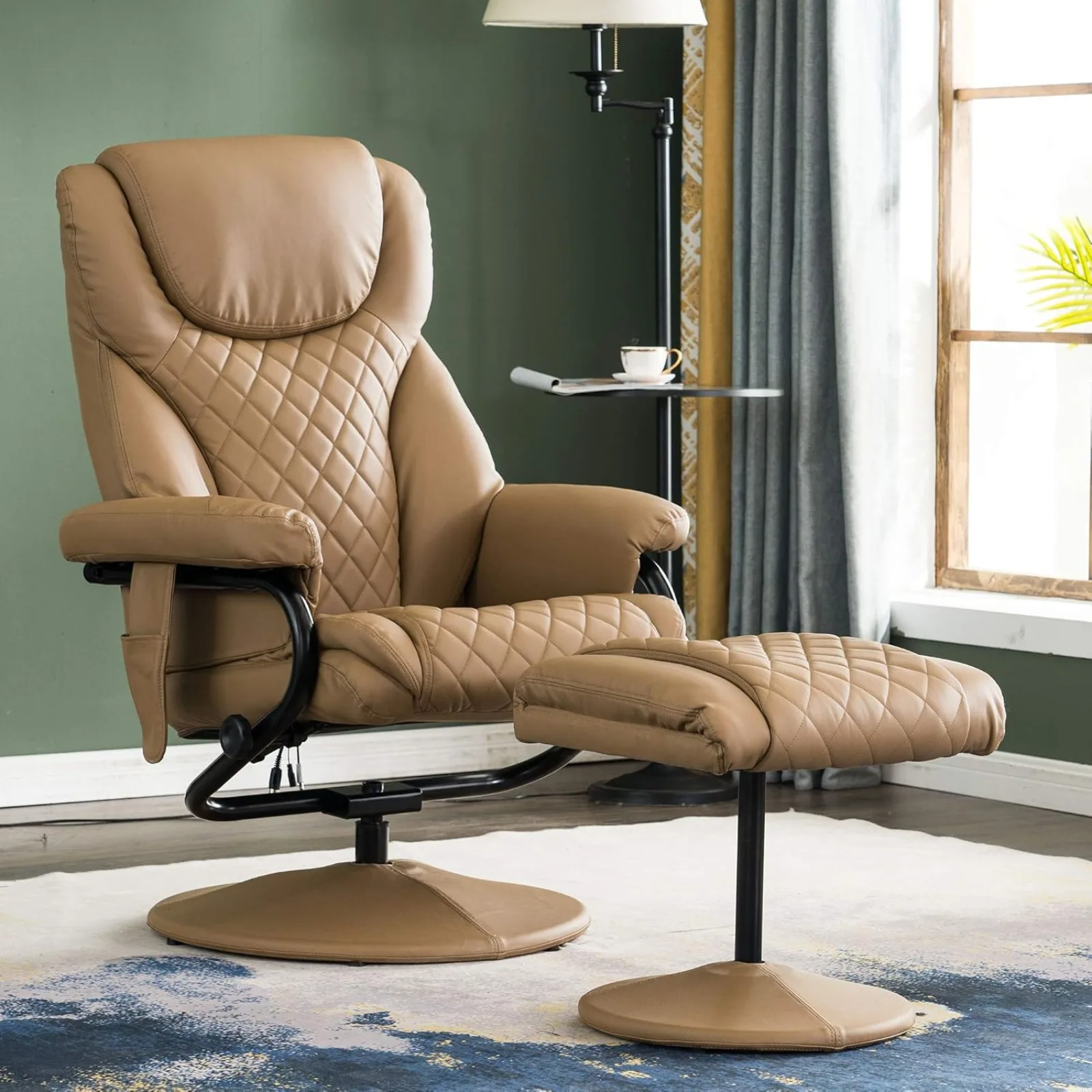 US Recliner with Ottoman, Reclining Chair with Massage, 360 Swivel Living Room Chair Faux Leather, 4901