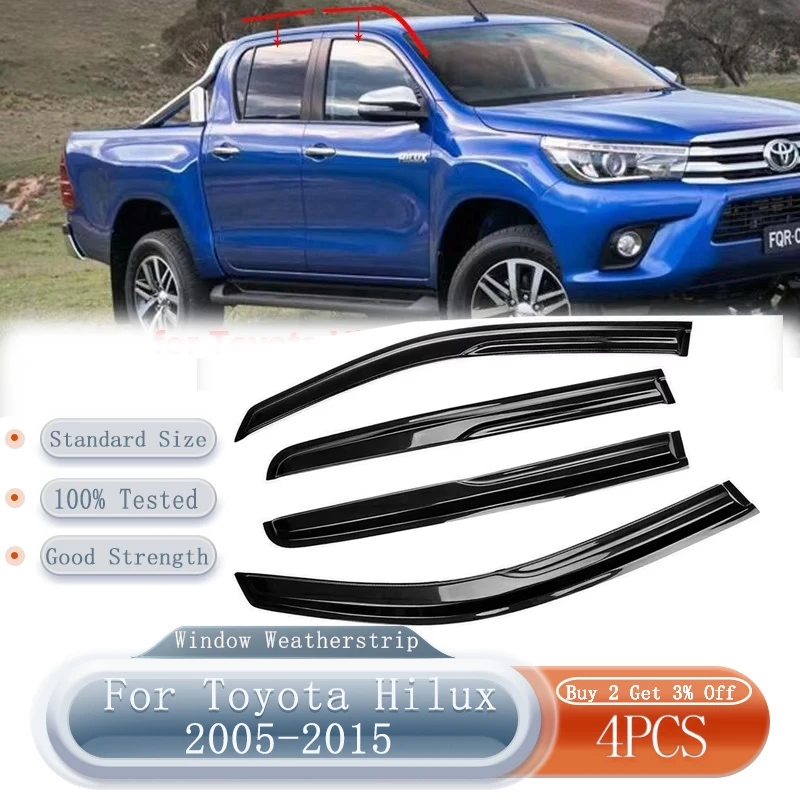 4pcs/set Car Side Window Deflectors Black Car Exterior Weather Shield for Toyota Hilux 2005-2015