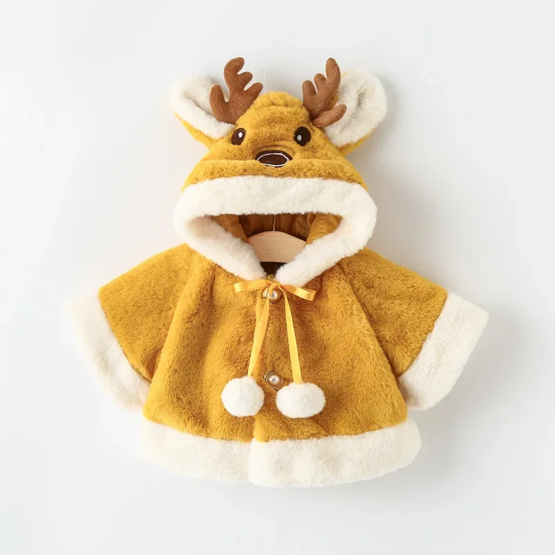 3 6 9 12 18 24 Months Christmas Elk Plush Baby Jacket Autumn Winter Keep Warm Infant Girls Coat Princess Cloak Baby Girl Clothes