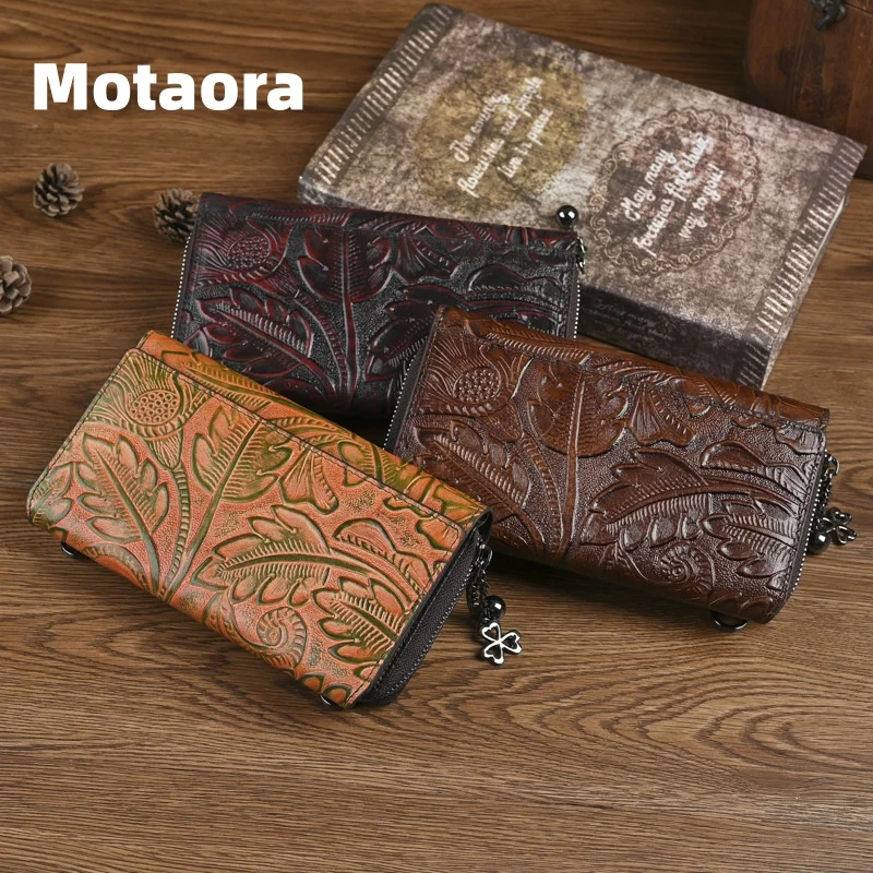 

MOTAORA 2026 Новая маленькая сумка-кроссбоди из натуральной кожи для женщин, ретро-кошелек с тиснением для телефона и картхолдером, вместительная сумка
