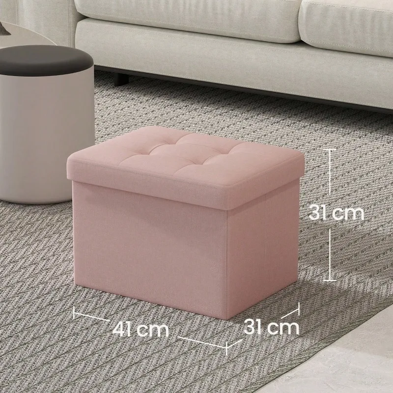 Small Folding Storage Ottoman, Foot Rest Stool, 12.2 X 16.1 X 12.2 Inches, 286 Lb Load Capacity, For Living Room, Bedroom, Home Office, Dorm