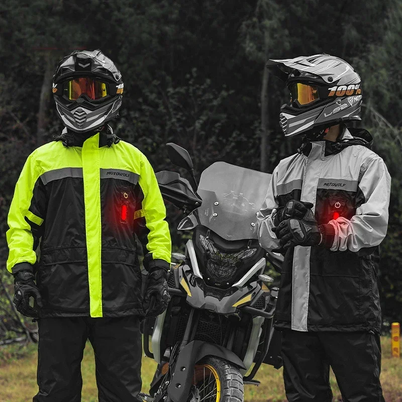 Moto Raincoats Rain Jacket Pants Waterproof Motorcycle LED Alert Split Suit Reflective Impermeable For Riding Cycling Motocross