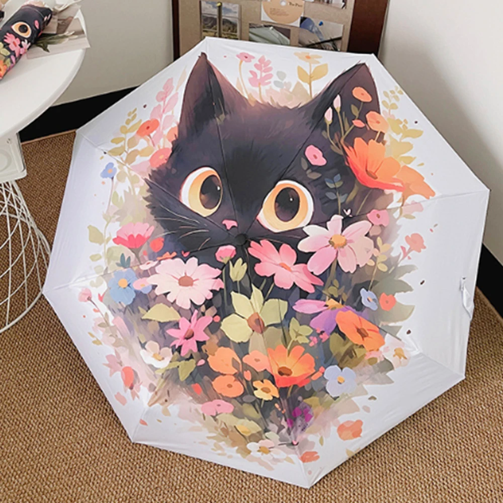 Flower Cat Umbrella Automatic Sunscreen Sunshade Umbrella Sunny Rain Dual-Use Sun UV Folding Umbrella