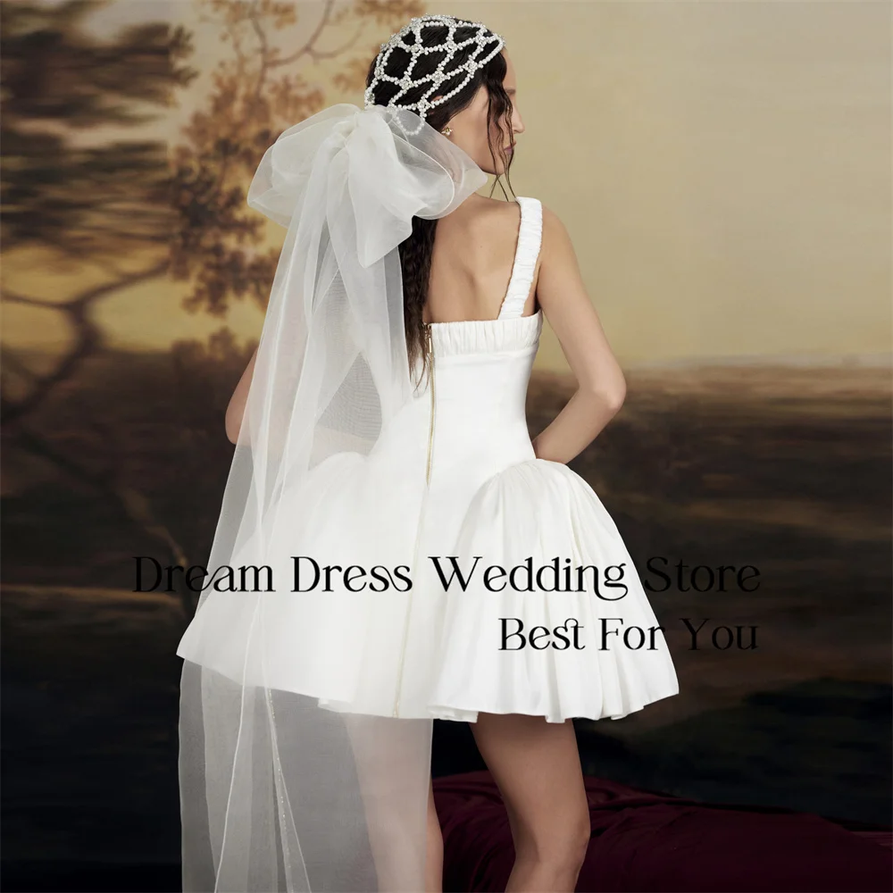 DREAM Modern Short A-Line Wedding Dress Pleat Spaghetti Straps Square Collar Open Back Bridal Gown Vestidos De Noiva Customized
