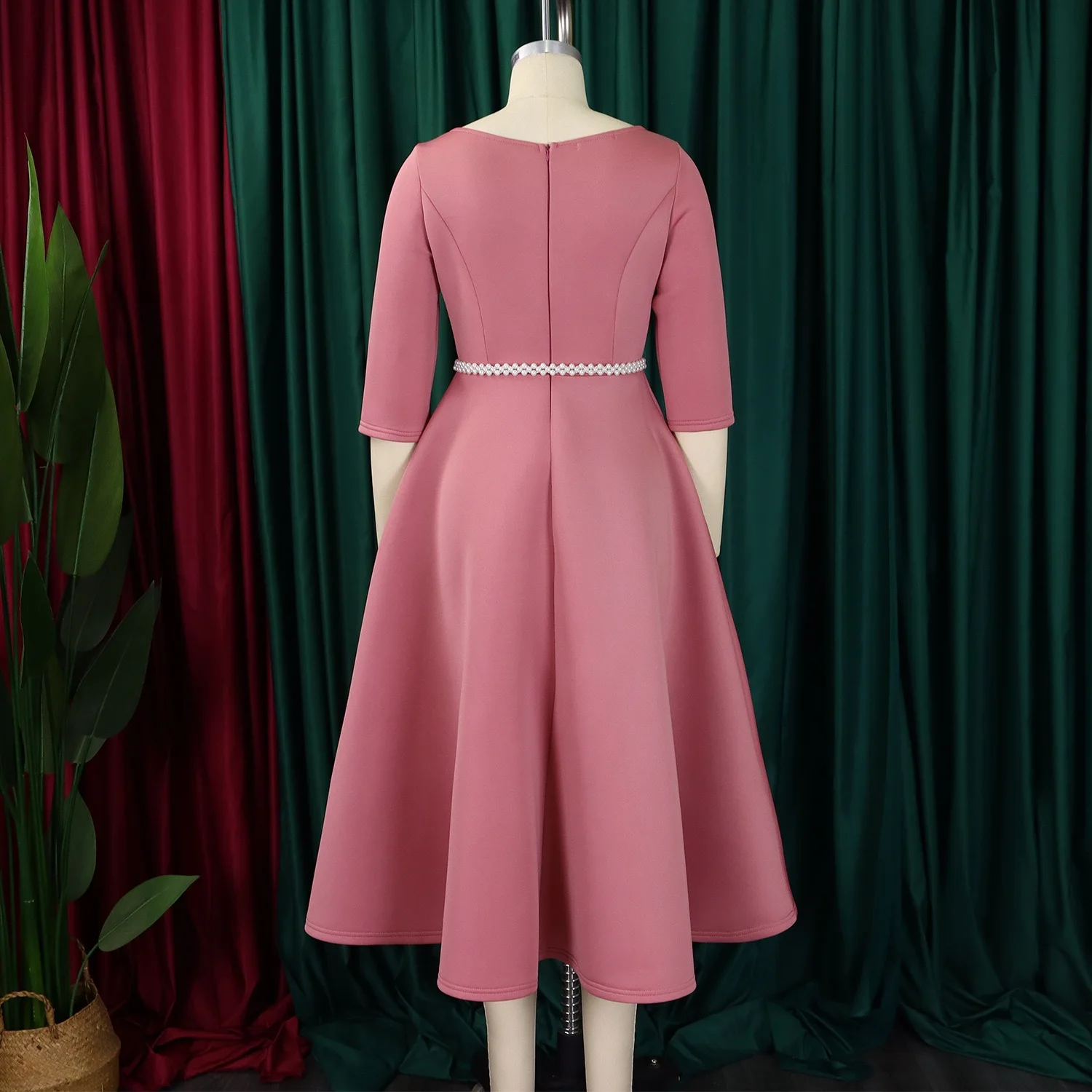 فساتين فاخرة للمرأة س الرقبة كم كامل حزام الخصر عالية الخصر مطوي ألف خط طول الكاحل أنيقة فساتين عيد ميلاد الإناث #3