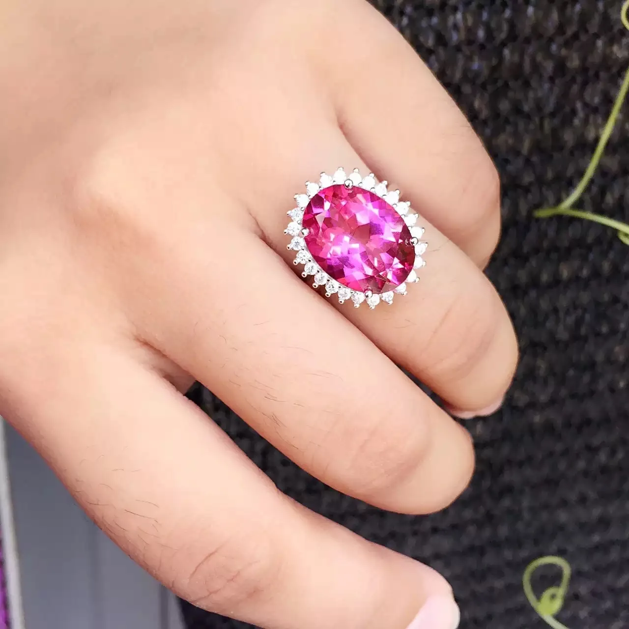 

925 Silver Natural Pink Topaz Ring, 10 Carat Halo Setting, Vibrant Gemstone Jewelry Gift for Women