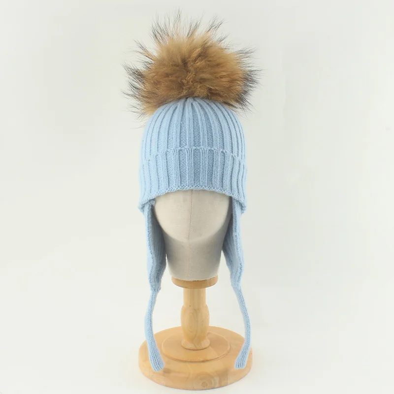 Winter Baby Knitted Hat Pompom Real Fur Ball Wool Baby Bonnet Hat for Girls Boys Infant Beanie Kids Cap Toddler Accessories 1-6Y
