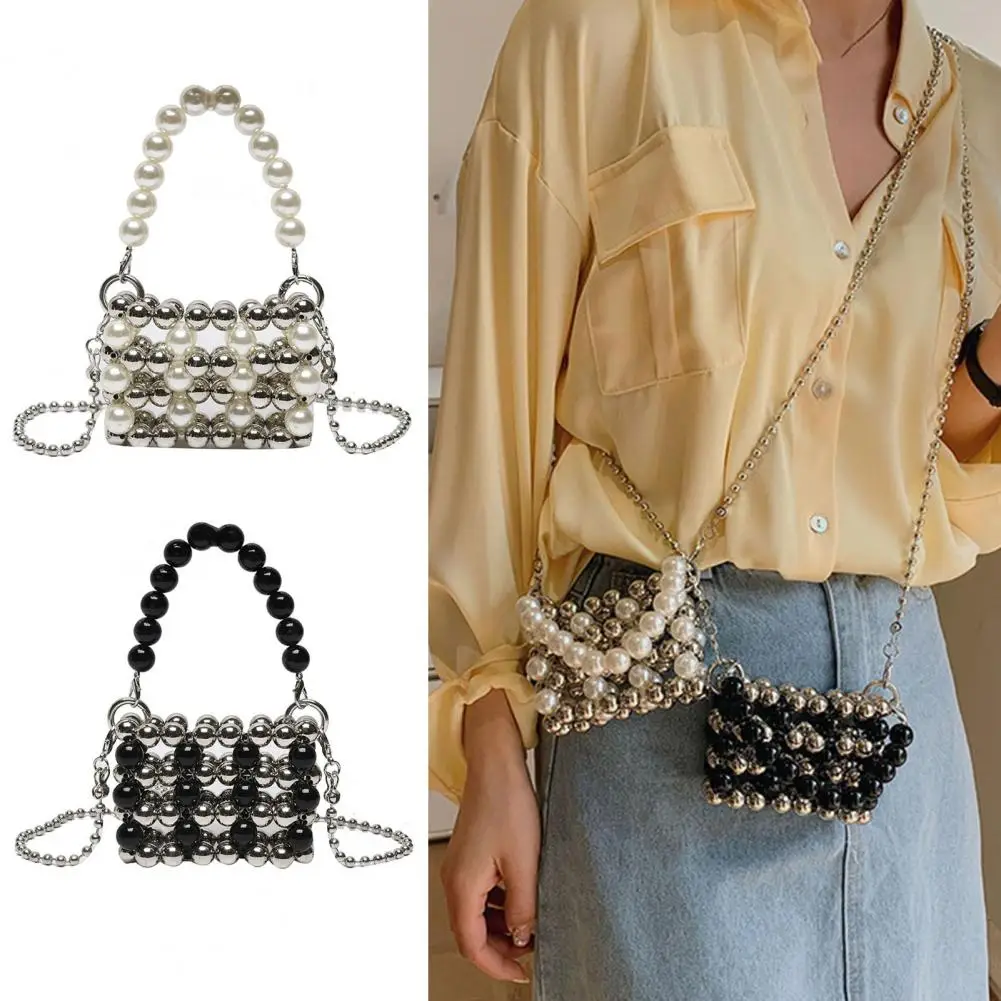 

Vintage Faux Pearl Purse Removable Shoulder Strap Ladies Evening Clutch for Parties Street Office