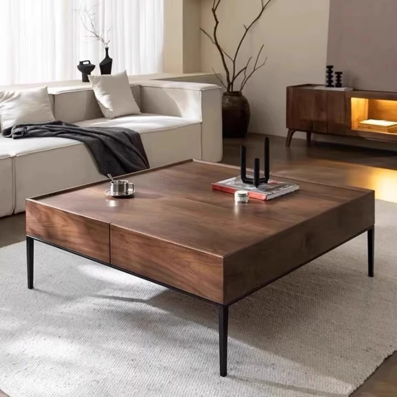 Factory Direct 2026 Modern Luxury Italian Coffee Table Living Room Walnut color Design Living Room Side Table Drawer storage bed