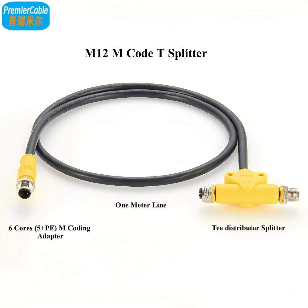 

M12 M Code T Splitter Extension Cable M Coding Adapter 5 Pin Cable Connector Tee distributor Splitter for Three Phase Motor