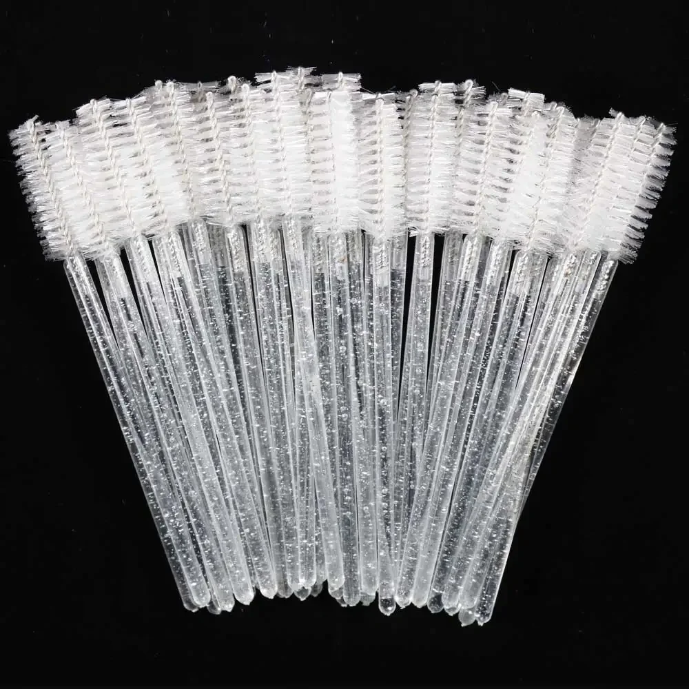 50Pcs Makeup Eyelash Brushes Disposable Crystal Eyebrow Brush Diamond Handle Mascara Wand Applicator Lashes Extension Tools