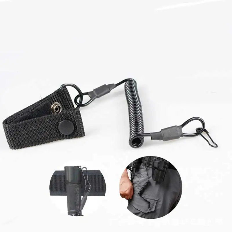 Tactical Spring Lanyard with Steel Wire Core Anti Lost Keychain for Outdoor Tools Flashlight and Gear Attachment